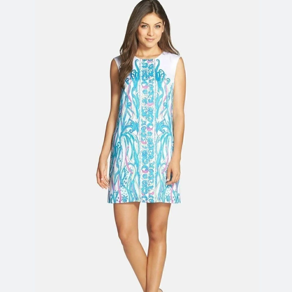 NWT  Lilly Pulitzer Iona Resort White Long Story Engineered Print Shift Dress